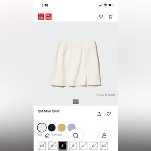 NWT Uniqlo white slit mini skirt